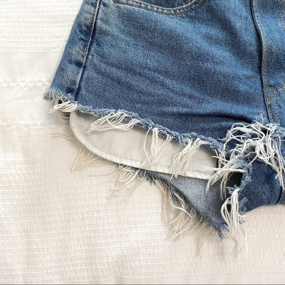 LEVI’S 517  BOOTCUT DIY HIGH RISE FRAYED ULTRA SHORT DENIM SHORTS - XS - Picture 6 of 9